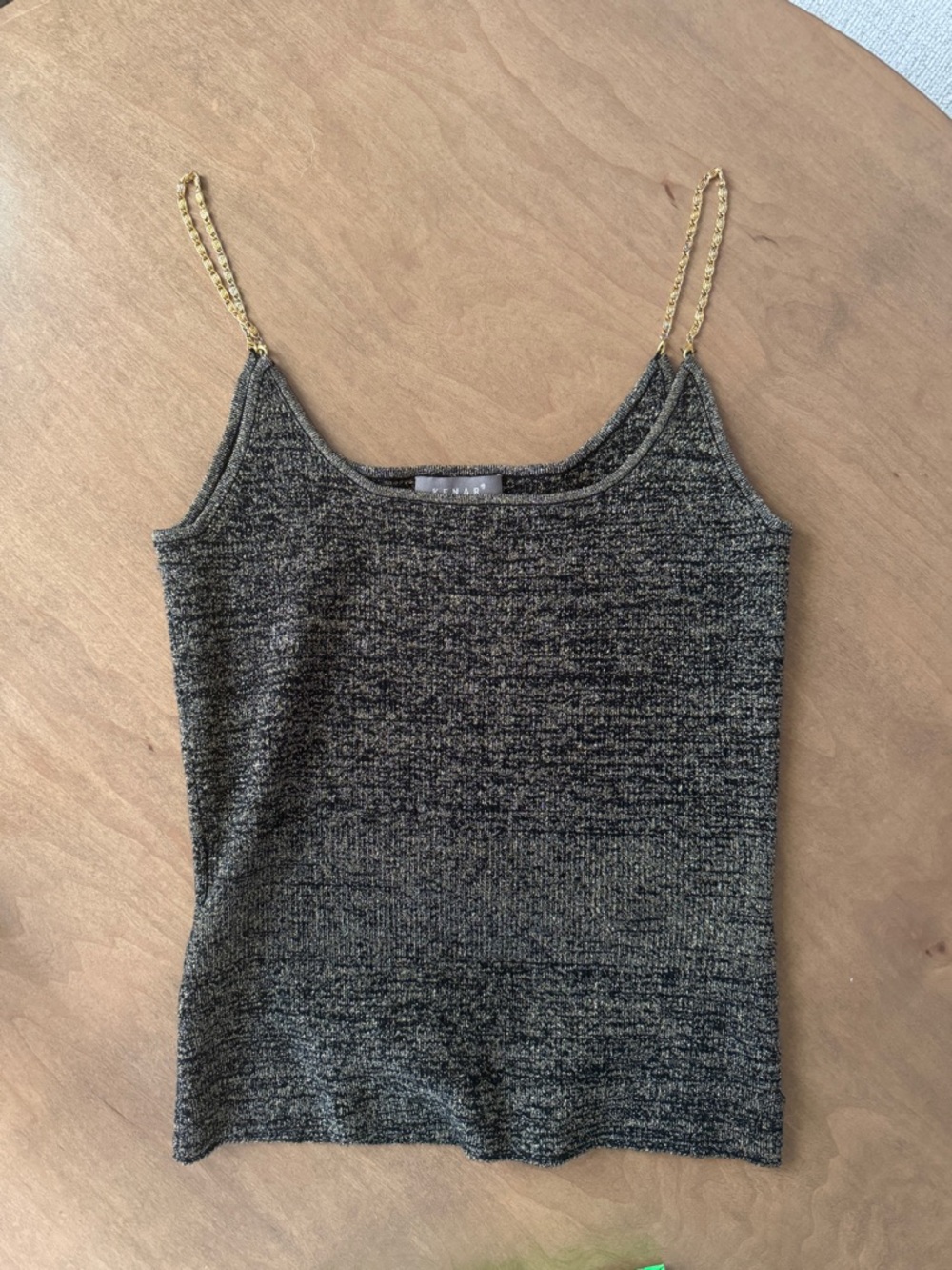 Vintage Kenar Metallic black and gold Knit Camisole with Gold Chain Straps